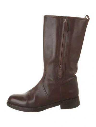 Pre-owned Hermes Vintage Leather Moto Boots In Brown
