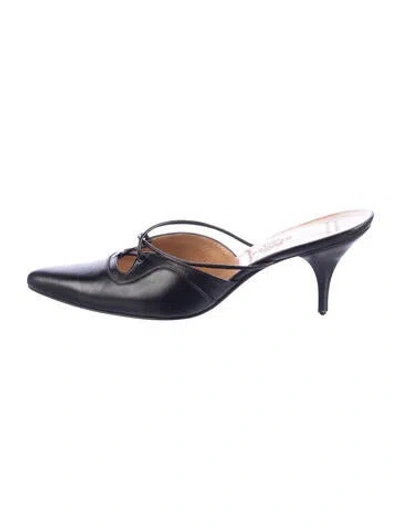 Pre-owned Hermes Vintage Leather Mules In Black