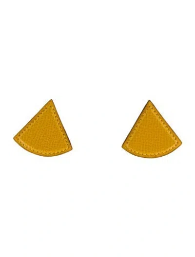 Pre-owned Hermes Vintage Leather Triangle Clip-on Earrings In Yellow