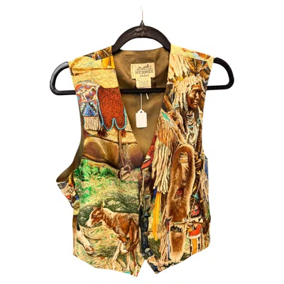 Pre-owned Hermes Vintage Mens Silk Vest Fr 50 In Brown