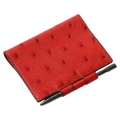 Pre-owned Hermes Vintage Midcentury Hermès Red Ostrich Pocket Agenda With Pen