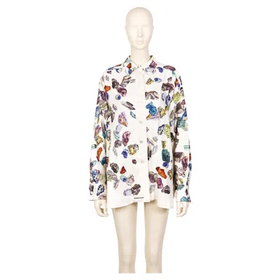 Pre-owned Hermes Vintage Minéraux Silk Shirt Blouse In Sand