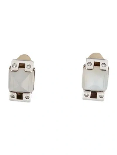 Pre-owned Hermes Vintage Moonstone & Diamond H Clip-on Earrings In Multi