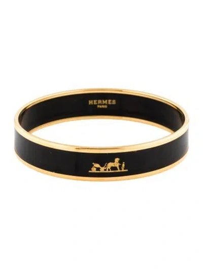 Pre-owned Hermes Vintage Narrow Enamel Bangle Bracelet, 7.5" In Black