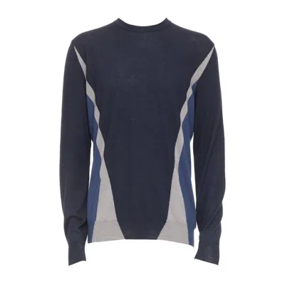 Pre-owned Hermes Vintage Navy Grey Cashmere Silk Abstract Colorblock Sweater In Gray