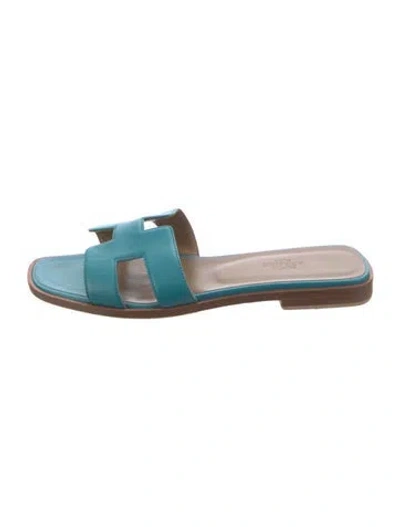 Pre-owned Hermes Vintage Oran Slides In Blue