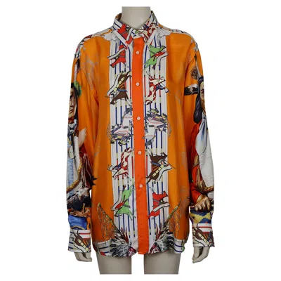 Pre-owned Hermes Vintage Pani Lashar Pawnee Silk Shirt By Kermit Oliver In Brown