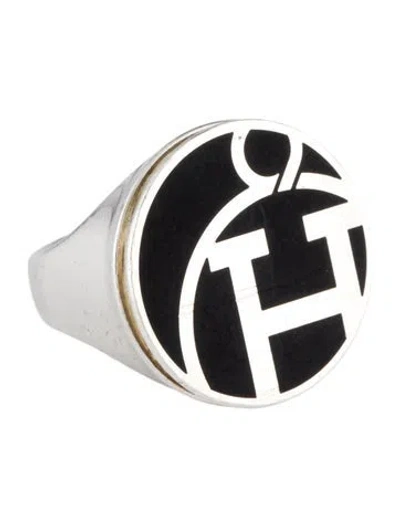 Pre-owned Hermes Vintage Paris H Enamel Signet Ring In Multi