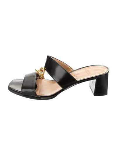 Pre-owned Hermes Vintage Patent Leather Slides In Black