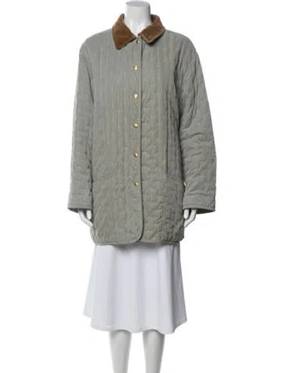 Pre-owned Hermes Vintage Patterned Coat In Green