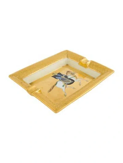 Pre-owned Hermes Vintage Porcelain Samurai Ashtray In Gold