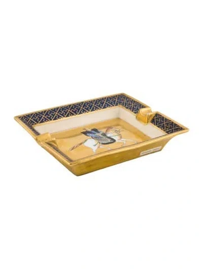 Pre-owned Hermes Vintage Porcelain Samurai Ashtray In Gold