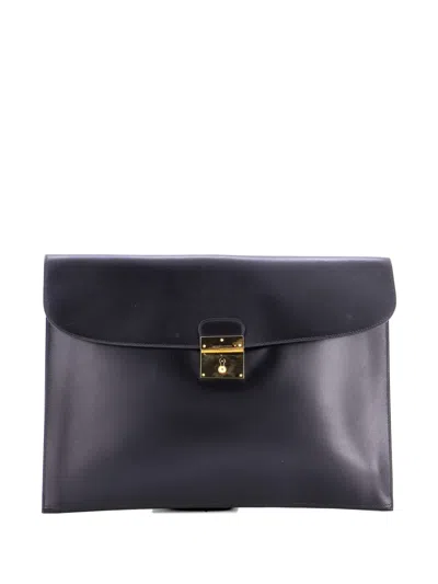Pre-owned Hermes Vintage Portfolio Box Calf Large Clutch Bag In Black