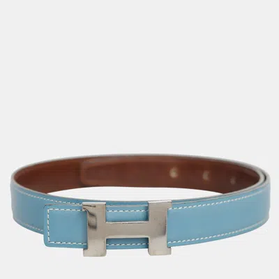 Pre-owned Hermes Vintage Reversible H Leather Belt In Blue