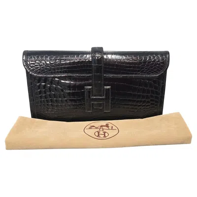 Pre-owned Hermes Hermès Vintage Shiny Niloticus Crocodile Jige Elan 29 Clutch In Black