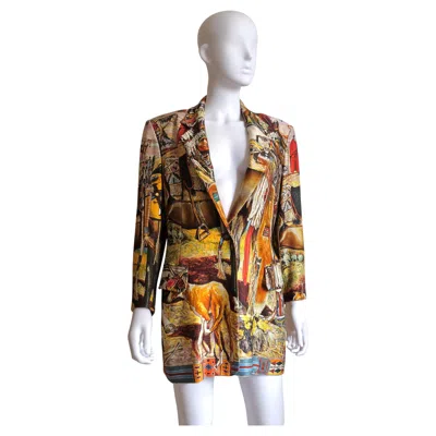 Pre-owned Hermes Hermès - Vintage Silk Blazer 'les Cheyennes' By Oliver Kermit Circa 1993 In Brown