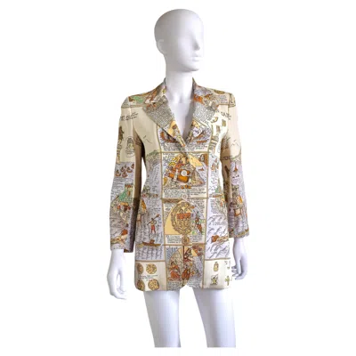 Pre-owned Hermes Hermès - Vintage Silk Blazer "mont Saint Michel" Pattern Size 36 Fr In Gray