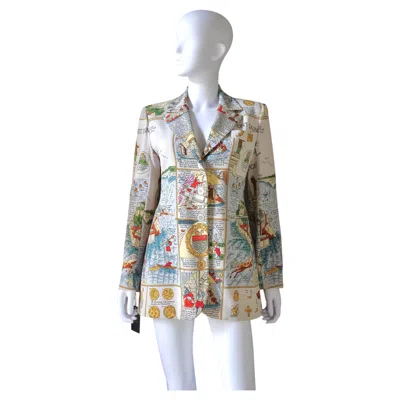 Pre-owned Hermes Hermès - Vintage Silk Blazer "mont Saint Michel" Pattern Size 40 Fr In Gray