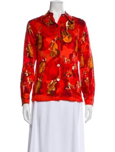 Pre-owned Hermes Vintage Silk Blouse In Orange