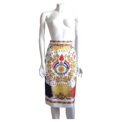 Pre-owned Hermes Hermès - Vintage Silk Pencil Skirt By Joachim Metz, Carré 1789 Design In Gray