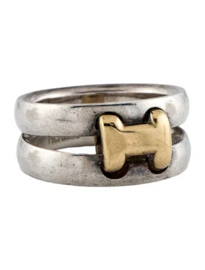 Pre-owned Hermes Vintage Sterling Silver Metal H Ring In Multi