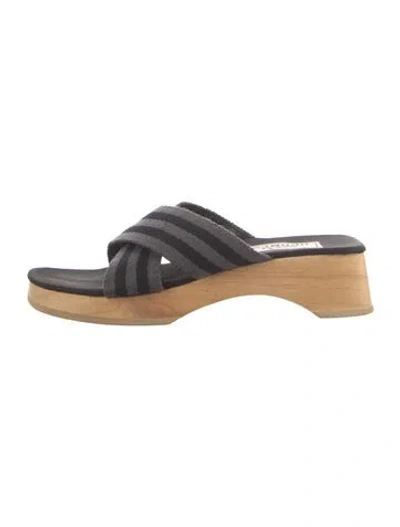 Pre-owned Hermes Vintage Striped Slides In Grey