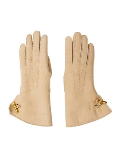 Pre-owned Hermes Vintage Suede & Shearling Gloves In Neutral