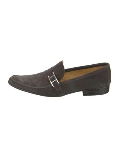 Pre-owned Hermes Vintage Suede Dress Loafers In Gray