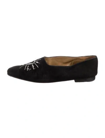 Pre-owned Hermes Vintage Suede Flats In Black