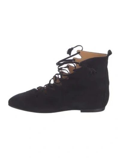 Pre-owned Hermes Vintage Suede Lace-up Boots In Blue