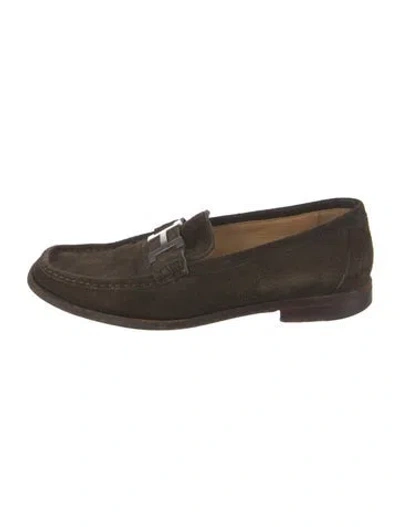 Pre-owned Hermes Vintage Suede Loafers In Green