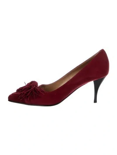 Pre-owned Hermes Vintage Suede Pumps In Burgundy