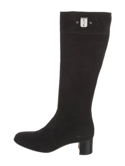 Pre-owned Hermes Vintage Suede Riding Boots In Black