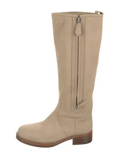 Pre-owned Hermes Vintage Suede Riding Boots In Neutral