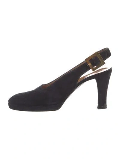Pre-owned Hermes Vintage Suede Slingback Pumps In Blue