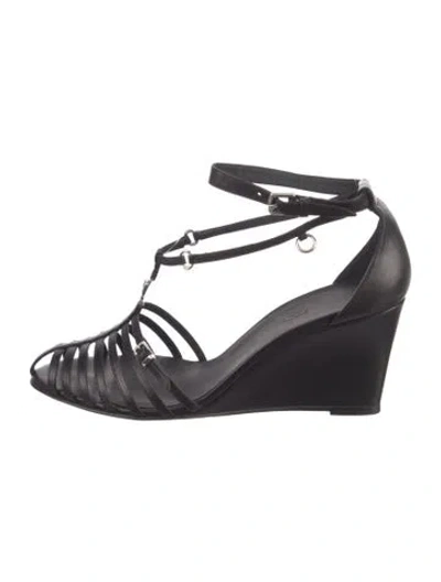 Pre-owned Hermes Vintage Suede T-strap Pumps In Black