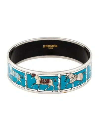 Pre-owned Hermes Vintage Tenues Et Covertures Wide Enamel Bangle, 7.5" In Multi