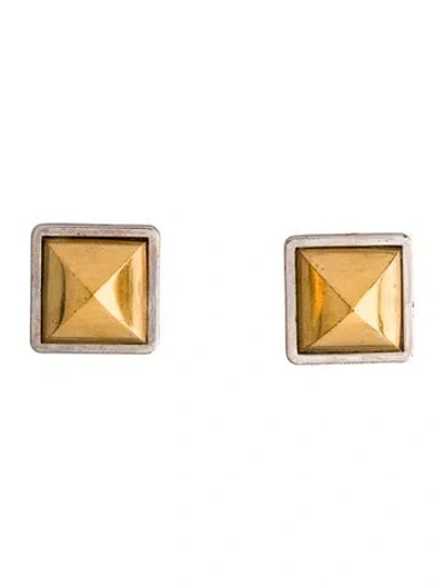Pre-owned Hermes Vintage Two-tone Médor Pyramid Clip-on Earrings In Multi