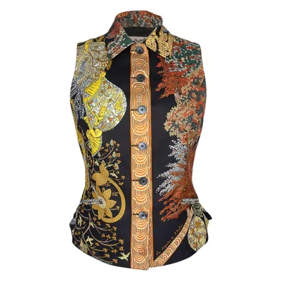 Pre-owned Hermes Vintage Vest Les Legendes De L'arbre Scarf Print 38 / 4 In Black