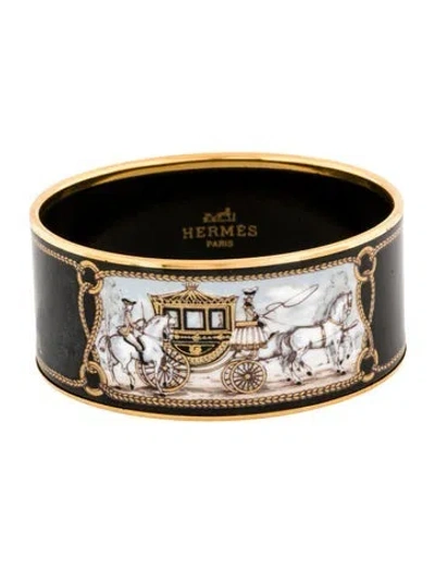 Pre-owned Hermes Vintage Wide Enamel Bangle Bracelet, 8" In Multi
