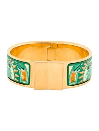 Pre-owned Hermes Vintage Wide Enamel Loquet Hinge Bracelet, 6.25" In Multi