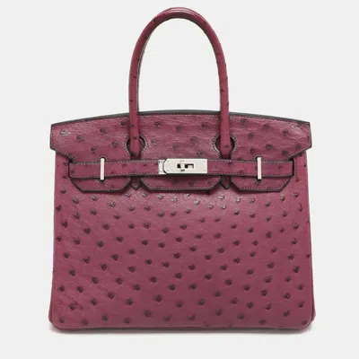Pre-owned Hermes Violet Ostrich Leather Palladium Finish Birkin 30 Bag