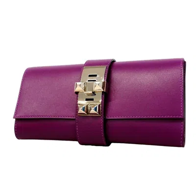 Pre-owned Hermes Violet Tadelakt Leather Clutch Bag ()