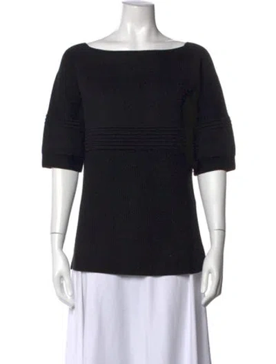 Pre-owned Hermes Virgin Wool Bateau Neckline Top In Black