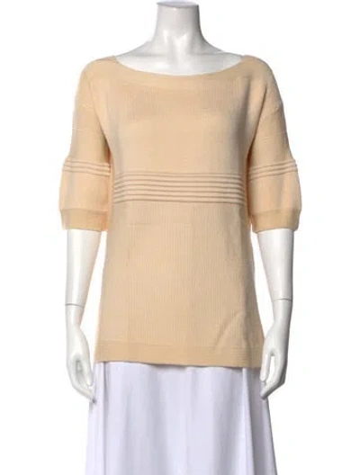 Pre-owned Hermes Virgin Wool Bateau Neckline Top In Neutral