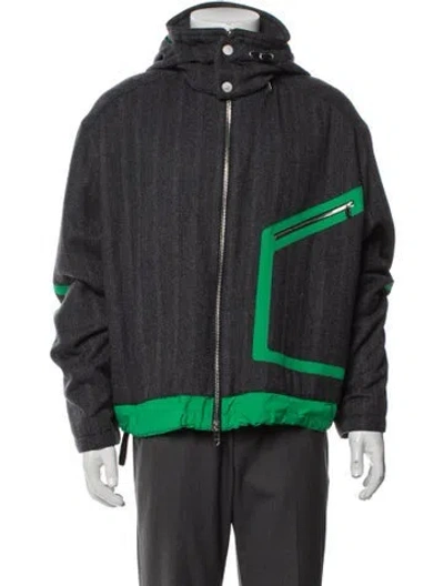 Pre-owned Hermes Virgin Wool Colorblock Pattern Windbreaker W/ Tags In Gray