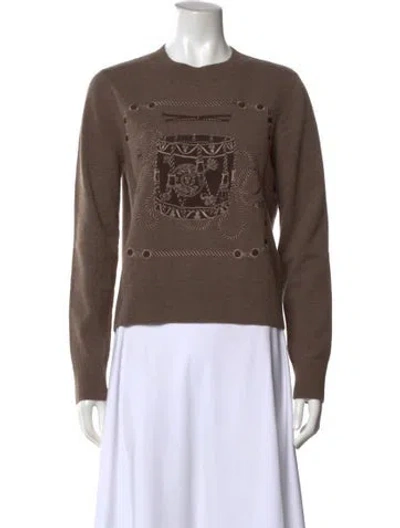 Pre-owned Hermes Virgin Wool Graphic Print Sweater In Brown