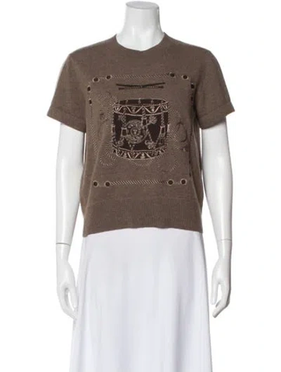 Pre-owned Hermes Virgin Wool Graphic Print Sweater In Brown