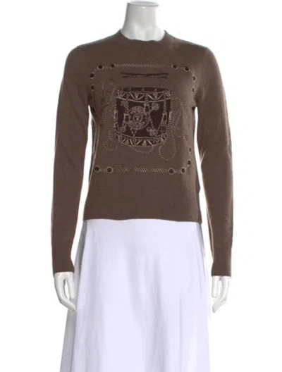 Pre-owned Hermes Virgin Wool Graphic Print Sweater In Neutral