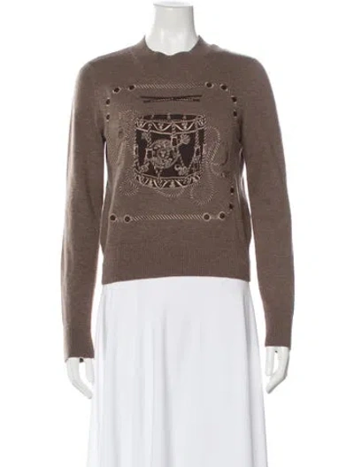 Pre-owned Hermes Virgin Wool Graphic Print Sweater W/ Tags In Brown